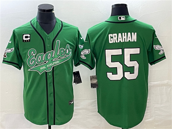Men's Philadelphia Eagles #55 Brandon Graham Green With C Patch Cool Base Stitched Baseball Jersey